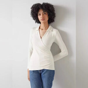 LK Bennett Saskia Cream Wrapover Top  with LENZING™ ECOVERO™ Viscose NWT